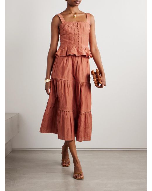 La Ligne Orange Midirock Aus Einer Baumwoll-Seidenmischung Mit Biesen Und Teilungsnähten