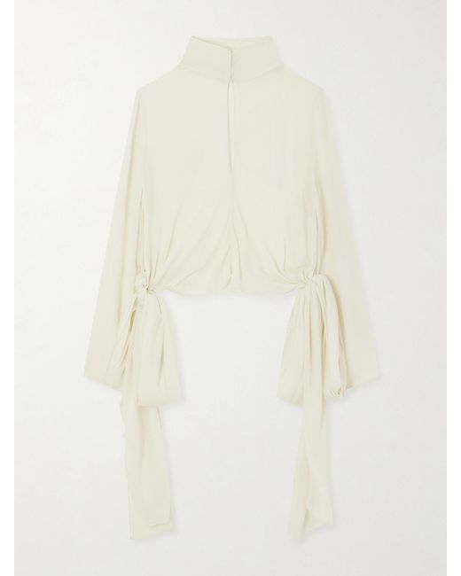 Alaïa Natural Knotted Crepe De Chine Blouse