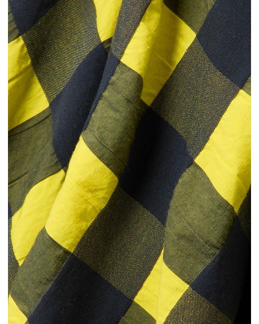 Bottega Veneta Green Pleated Paneled Checked Cotton Midi Dress