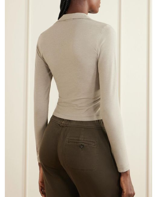 James Perse White Cropped Cotton-Blend Half-Zip Top