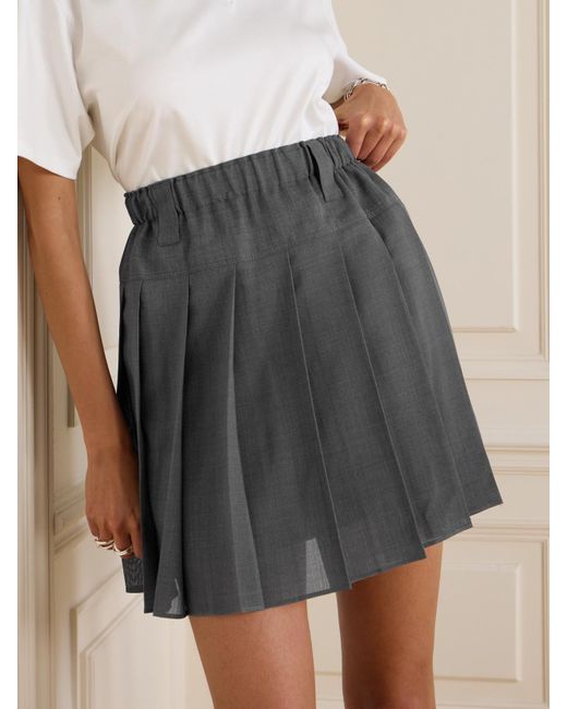 Brunello Cucinelli Gray Pleated Twill Mini Skirt