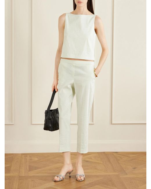 Theory White Treeca Linen-Blend Straight-Leg Pants