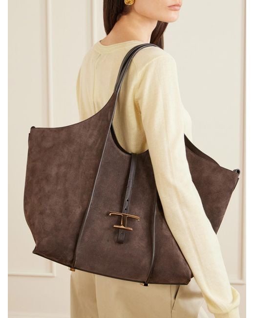 Tod's Brown T Timeless Medium Suede Shoulder Bag