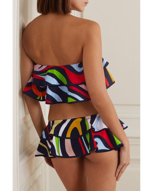 Emilio Pucci Multicolor Flounced Print Bikini Top Beachwear
