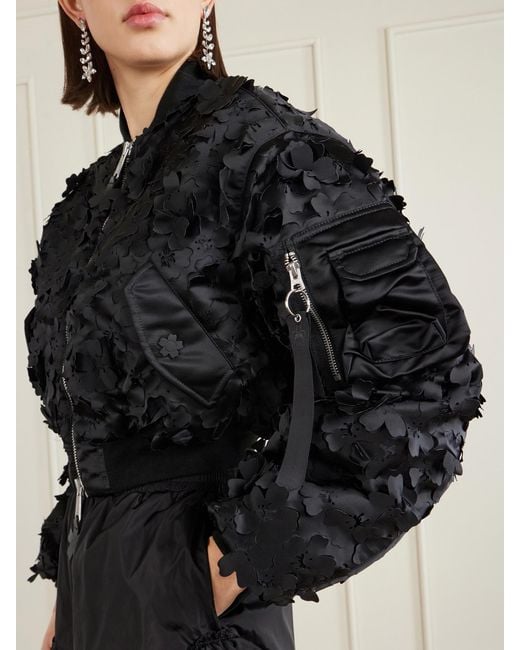 CECILIE BAHNSEN Black Alpha Industries Ma-1 Cropped Laser-Cut Padded Shell Bomber Jacket