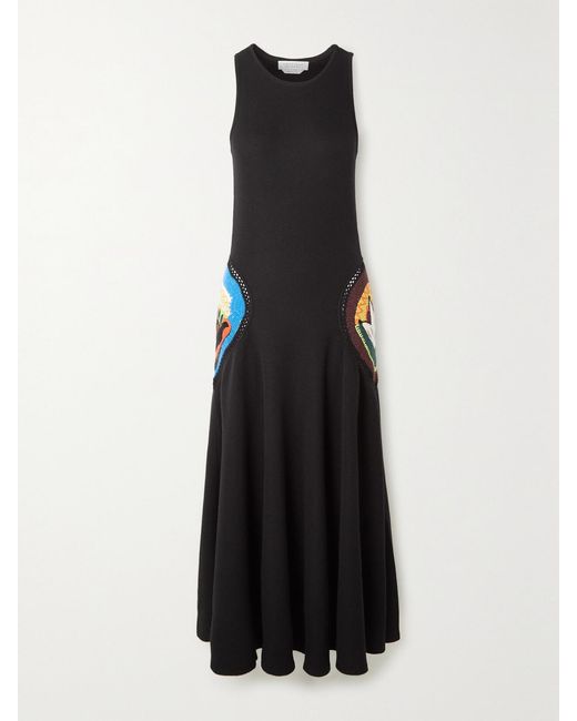 Gabriela Hearst Black Alia Crochet-Trimmed Wool Maxi Dress