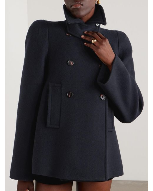 Chloé Blue Double-Breasted Wool-Blend Coat