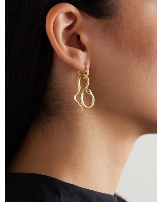 Ileana Makri Natural Jungle Snake 18-Karat Diamond Hoop Earrings