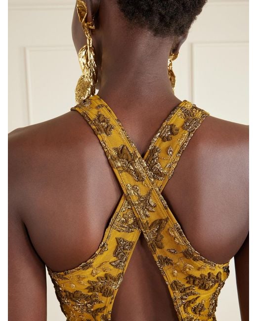 Saint Laurent Yellow Jardin Brocade Stretch Mini Dress