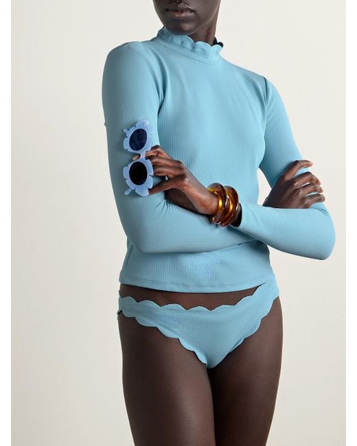 Marysia Swim Blue Swamis Scalloped Seersucker Rash Guard