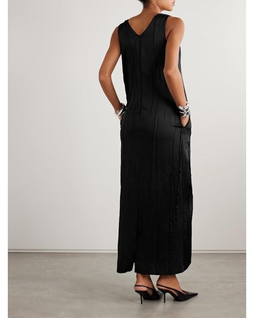 Brandon Maxwell Black The Keke Embellished Crinkled-Satin Midi Dress