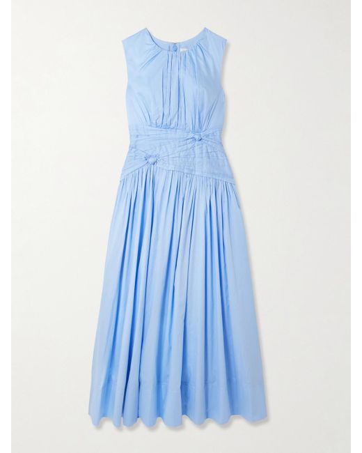 Robe Midi En Popeline De Coton À Fronces, Plis Et Nœuds Agatha Aje. en coloris Blue