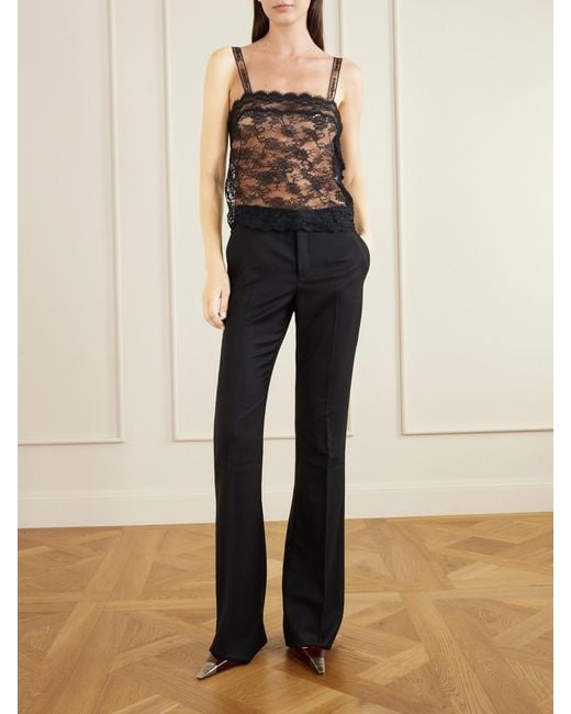 Saint Laurent Black Dentelle Ramure Fleurie Lace-Trimmed Tank