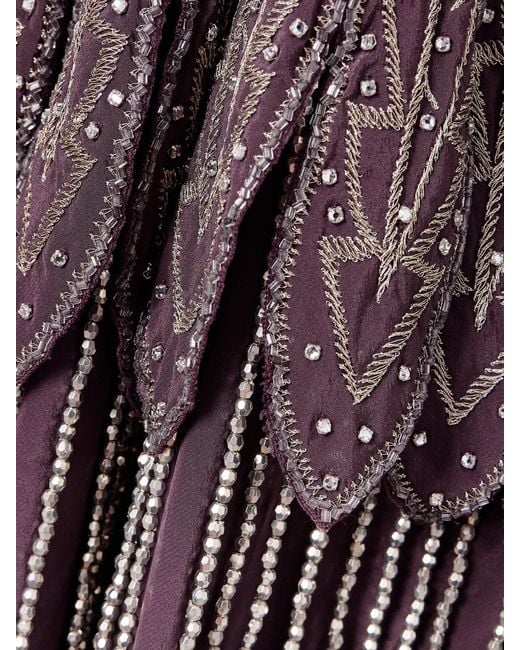 Bode Purple Epoque Fringed Embroidered Embellished Silk-Crepe Midi Dress