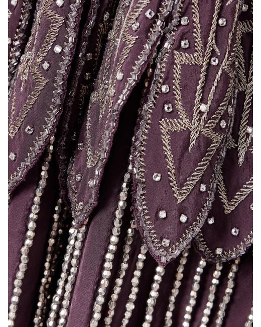 Robe Midi En Crêpe De Soie À Franges, Broderies Et Ornements Epoque Bode en coloris Purple