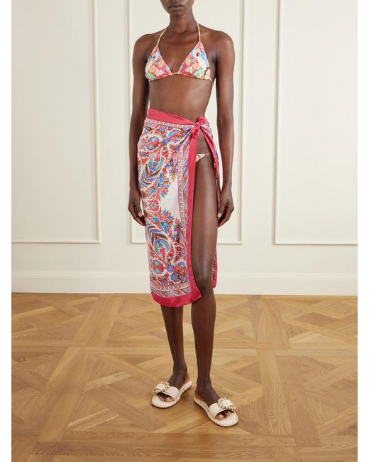 Etro Red Norma Paisley-Print Silk-Twill Scarf