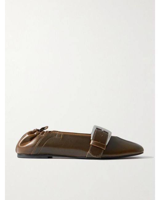 Ganni Brown Buckle Strap Ballerinas