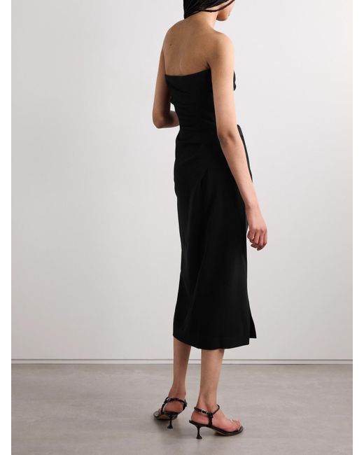 Proenza Schouler Black Shira Draped Strapless Crepe Midi Dress