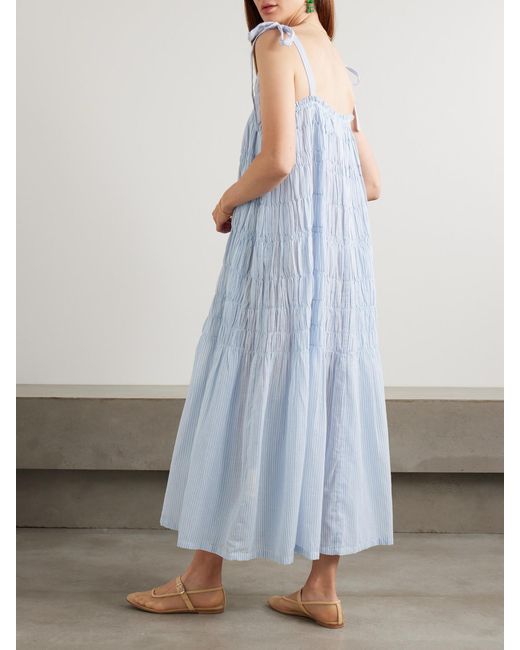 Alix Of Bohemia Blue Emrys Tiered Striped Cotton Dress