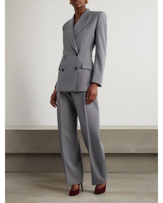 Alaïa Gray Capri Pleated Wool-Gabardine Straight-Leg Pants