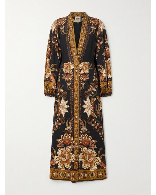 Robe Longue En Serge À Imprimé Fleuri Et À Plis Majestic Garden Farm Rio en coloris Black