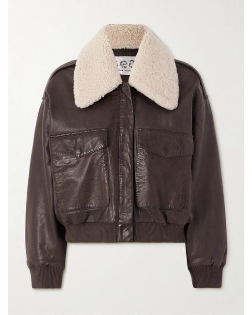 Blouson En Cuir À Finitions En Peau Lainée Lenoir Sea en coloris Brown