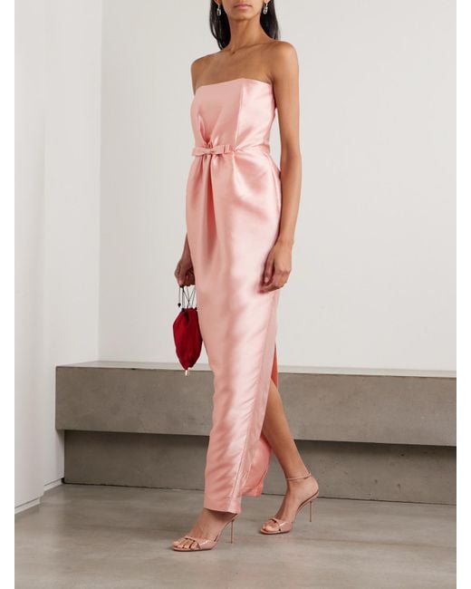 BERNADETTE Pink Lenette Strapless Bow-Detailed Taffeta Gown