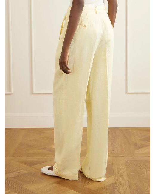 Polo Ralph Lauren Yellow Belted Linen Wide-Leg Pants