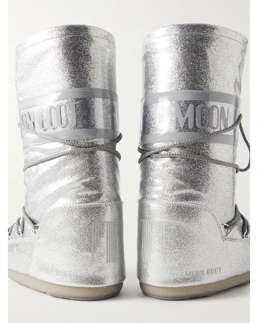 Moon Boot Gray Icon Glitter Coated-Shell Knee Boots