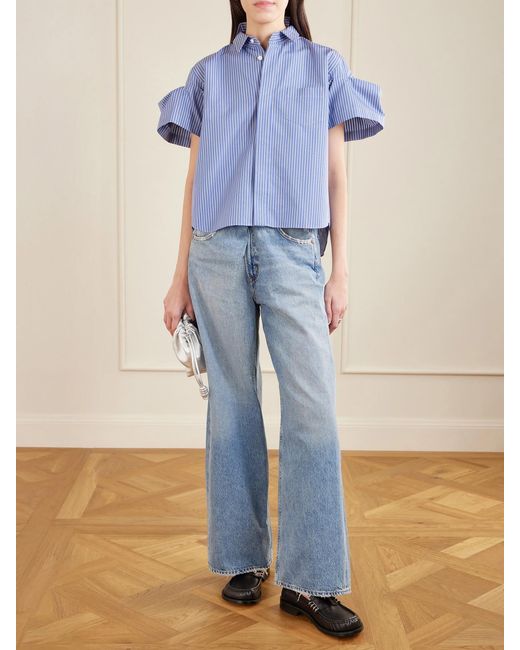 Sacai Blue Striped Cotton-Blend Poplin Shirt
