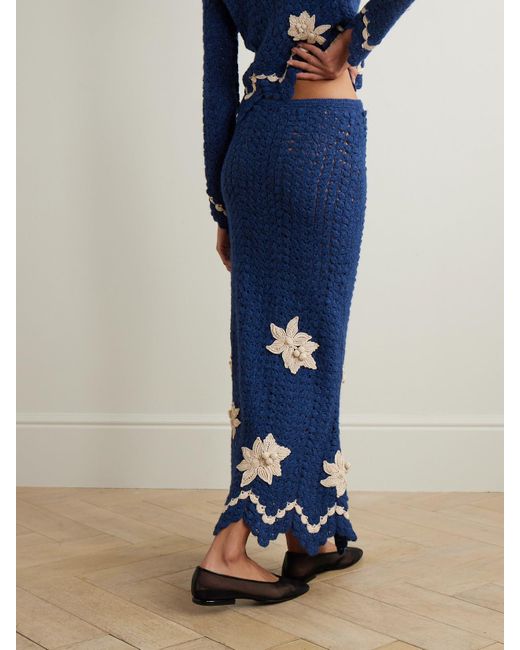 Agua Bendita Blue Escvdo Muhu Crocheted Alpaca Midi Skirt