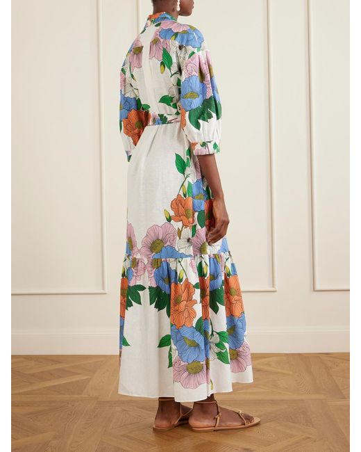 Borgo De Nor White Bianca Linen-Blend Floral Midi Dress
