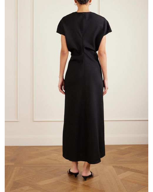 Totême Black Gathered Wool Maxi Dress