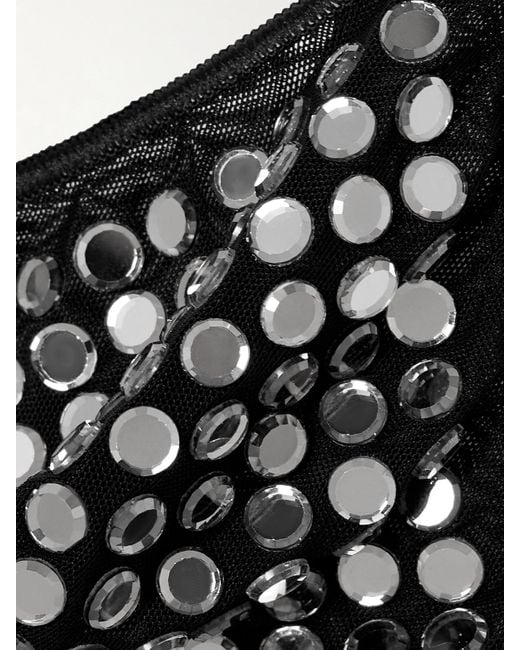 Oseree Black Crystal-Embellished Stretch-Tulle Bra