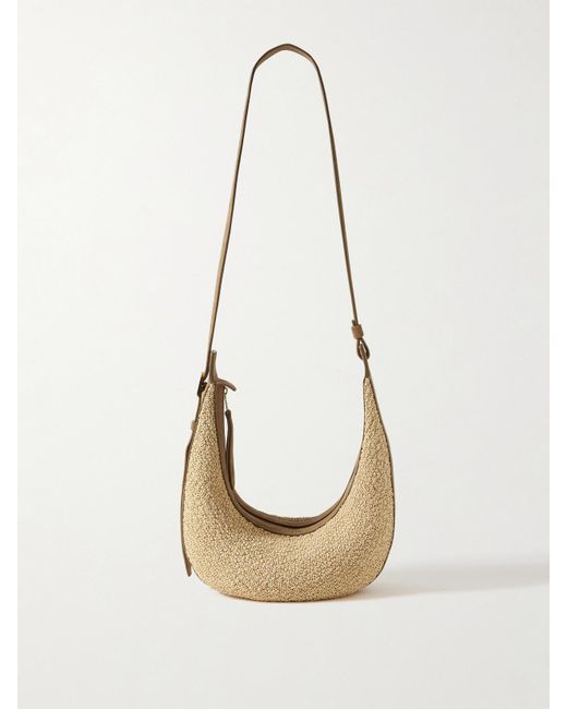 Khaite White Augustina Kleine Schultertasche Aus Raffiabast Mit Besätzen Aus Veloursleder