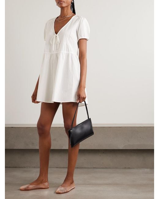 Deiji Studios White Pintucked Tie-Detailed Organic Cotton Mini Dress