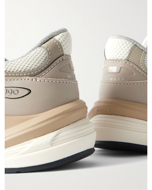 New Balance White 990V6 Leather-Trimmed Mesh Sneakers