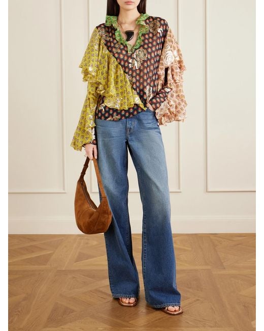 Etro Metallic Ruffled Silk-Blend Blouse