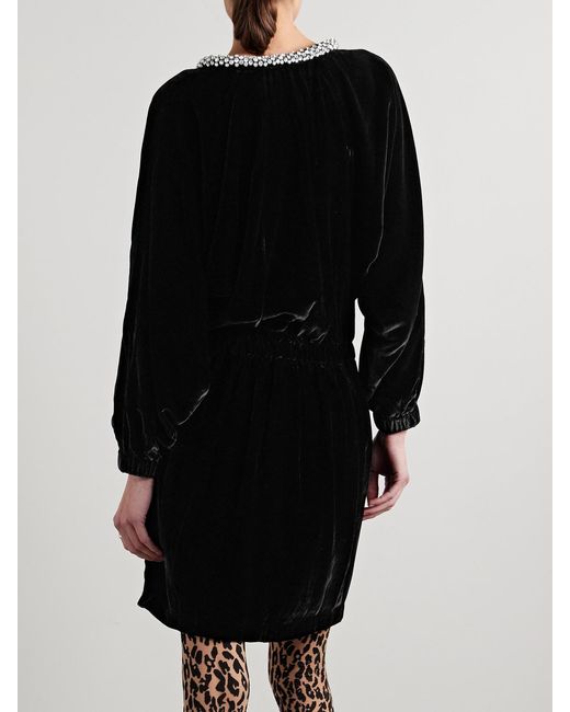 Isabel Marant Black Beniga Crystal-Embellished Velvet Mini Dress