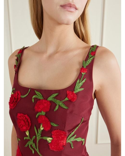 Carolina Herrera Floral-Embroidered Silk-Faille Gown