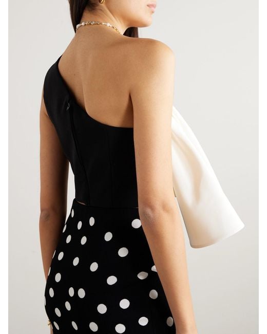 Carolina Herrera White Cropped One-Shoulder Ruffled Silk-Faille Top