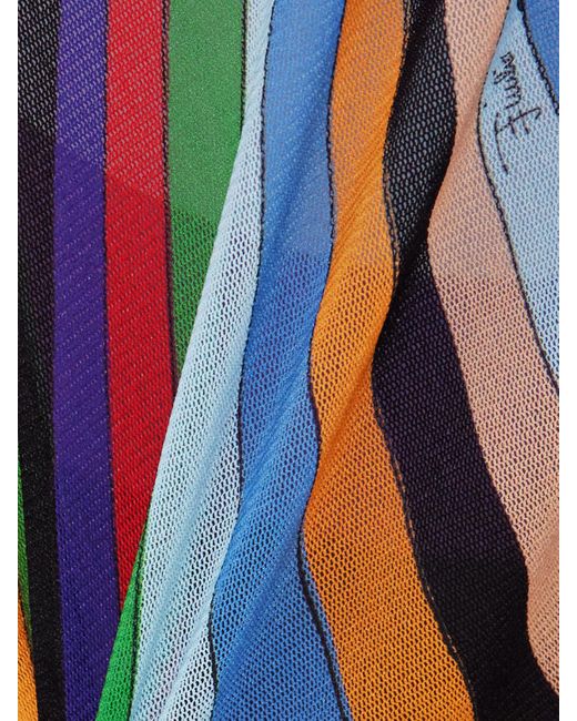 Emilio Pucci Blue Iride Printed Stretch-Tulle Turtleneck Top