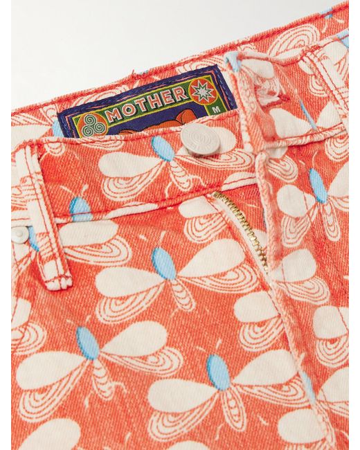 Mother Pink La Doublej The Half-Pipe Ankle Printed High-Rise Wide-Leg Jeans