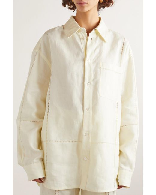 Bottega Veneta Natural Embroidered Linen Shirt