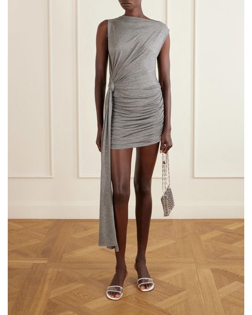 Alex Perry Gray Knotted Draped Ruched Jersey Mini Dress