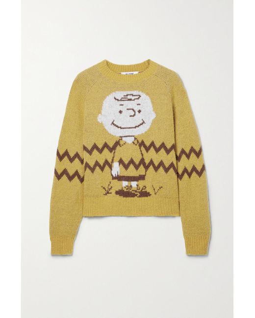 RE/DONE + Peanuts 50s Intarsiaknit Sweater in Yellow Lyst