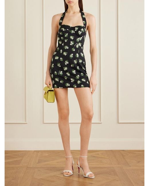 Dolce & Gabbana White Floral-Print Silk-Blend Halterneck Mini Dress