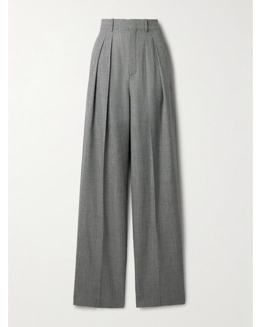 Saint Laurent Gray Pleated Wool Wide-Leg Pants