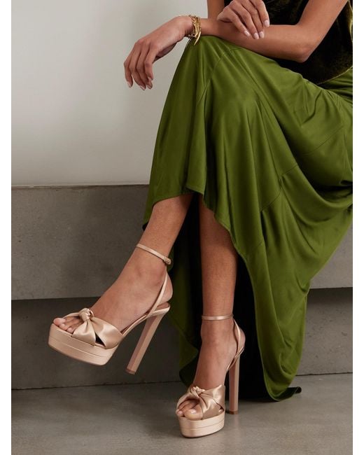 Aquazzura Cupid Plateau 130 Knotted Satin Platform Sandals in