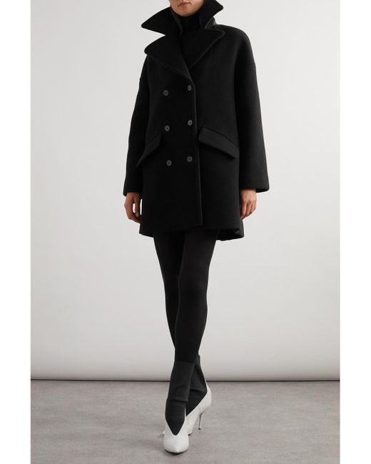 Alaïa Black Archetypes Leather-Trimmed Wool-Blend Coat